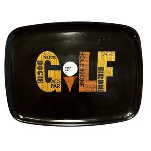 Vintage mid century Couroc serving tray GOLF theme black & tan unique man cave